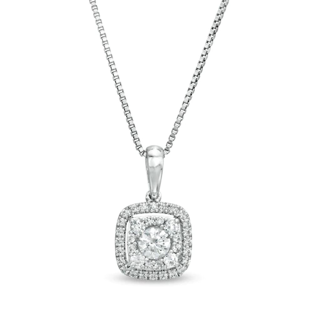 3/8 CT. T.w. Diamond Cushion Frame Pendant in 10K White Gold