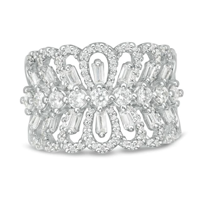 Marilyn Monroeâ¢ Collection 1 CT. T.w. Baguette and Round Diamond Scalloped Ring in 10K White Gold