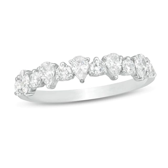 3/4 CT. T.w. Pear-Shaped and Round Diamond Alternating Band in 14K White Gold