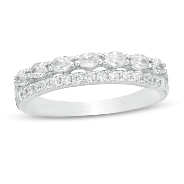 1/2 CT. T.w. Oval and Round Diamond Double Row Band in 14K White Gold