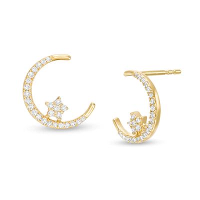 1/5 CT. T.w. Diamond Crescent Moon and Star Stud Earrings in 10K Gold