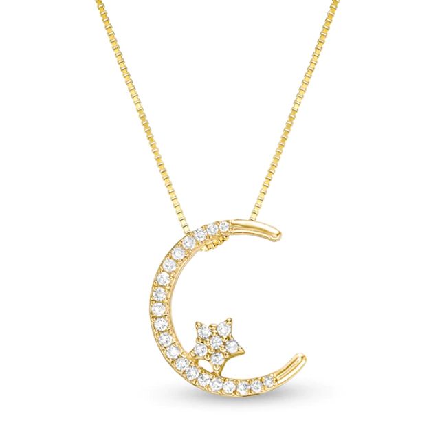 1/8 CT. T.w. Diamond Crescent Moon and Star Pendant in 10K Gold