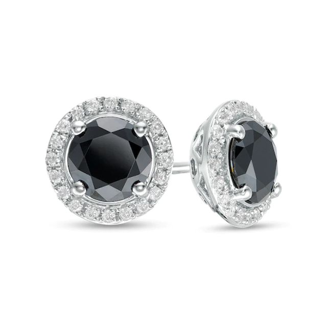 3 CT. T.w. Enhanced Black and White Diamond Frame Stud Earrings in 10K White Gold