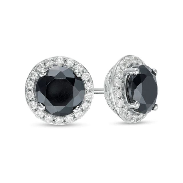 3.98 CT. T.w. Enhanced Black and White Diamond Frame Stud Earrings in 10K White Gold