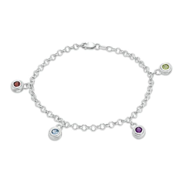 Mother's 4.0mm Birthstone Charm Bracelet in Sterling Silver (1-7 Stones)