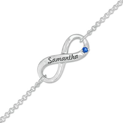 Birthstone Engravable Script Infinity Bracelet in Sterling Silver (1 Stone and Name) - 7.25"