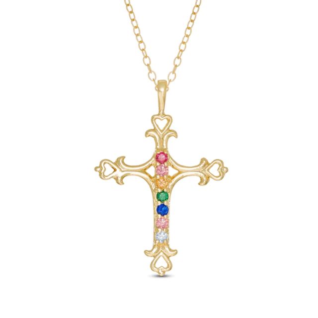 Mother's Birthstone Heart-Ends Cross Pendant (3-7 Stones)