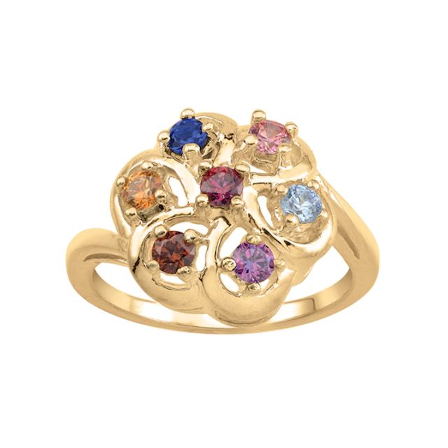 Mother's Birthstone Flower Bypass Ring (3-7 Stones)