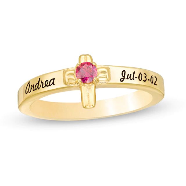 3.0mm Birthstone Engravable Script Cross Ring (1 Stone and 2 Lines)