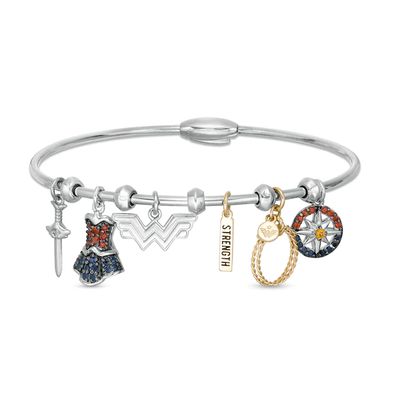 Wonder Womanâ¢ Collection Multi-Gemstone Charm Bangle Bracelet in Sterling Silver and 10K Gold