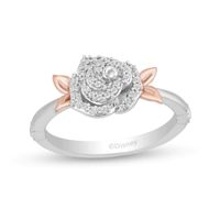 Enchanted Disney Belle 1/6 CT. T.w. Diamond Rose Leaf-Sides Ring in Sterling Silver and 10K Rose Gold