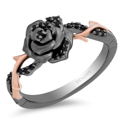 Enchanted Disney Villains Maleficent 1/6 CT. T.w. Black Diamond Ring in Sterling Silver and 10K Rose Gold