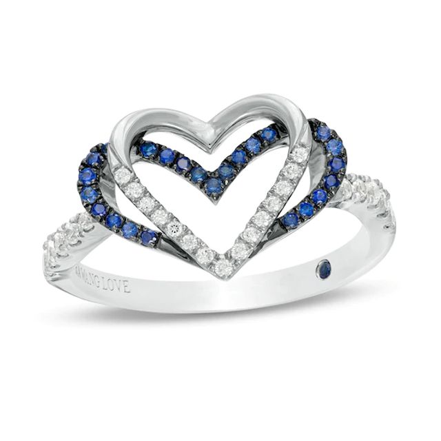 The Kindred Heart from Vera Wang Love Collection Blue Sapphire and 1/5 CT. T.w. Diamond Heart Ring in Sterling Silver