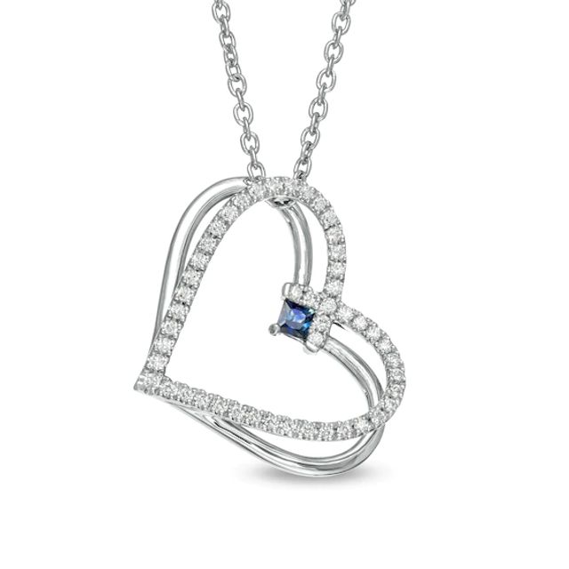 The Kindred Heart from Vera Wang Love Collection Sapphire and 1/5 CT. T.w. Diamond Heart Pendant in Sterling Silver