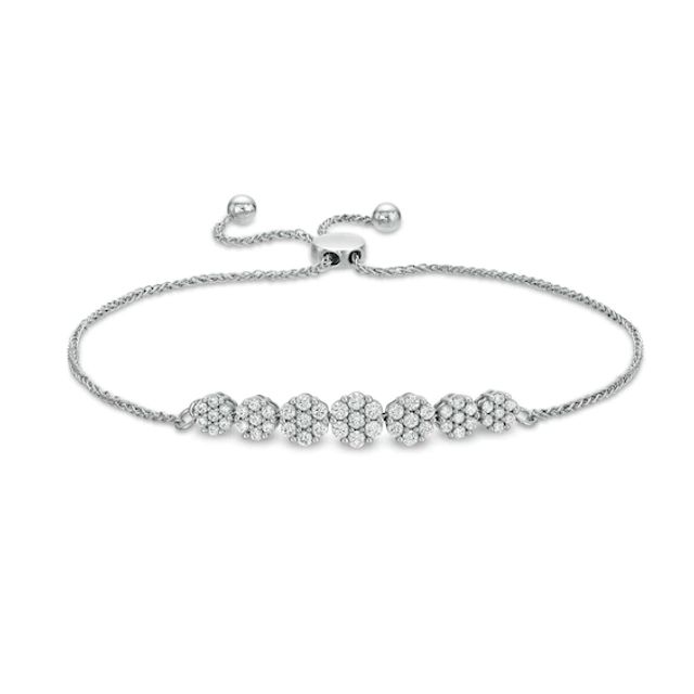 1 CT. T.w. Multi-Diamond Seven Stone Bolo Bracelet in 10K White Gold - 10"