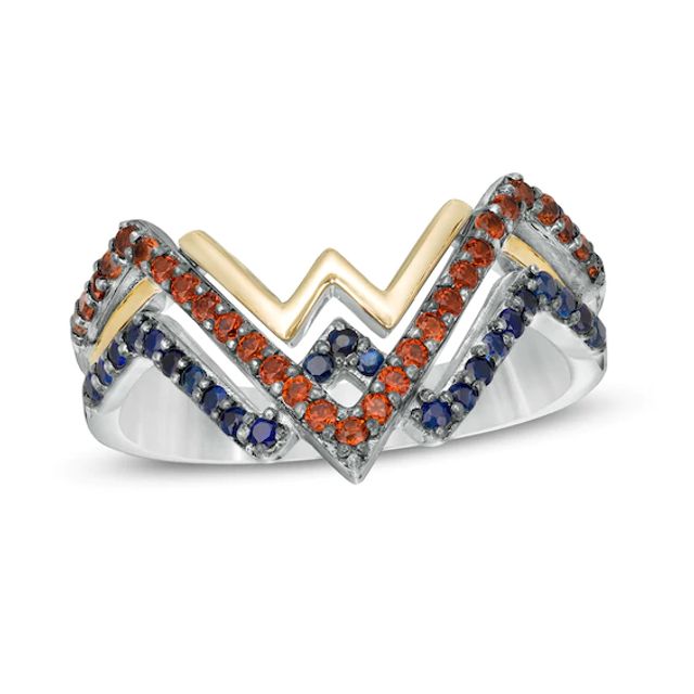 Wonder Womanâ¢ Collection Garnet and Blue Sapphire Symbol Ring in Sterling Silver and 10K Gold