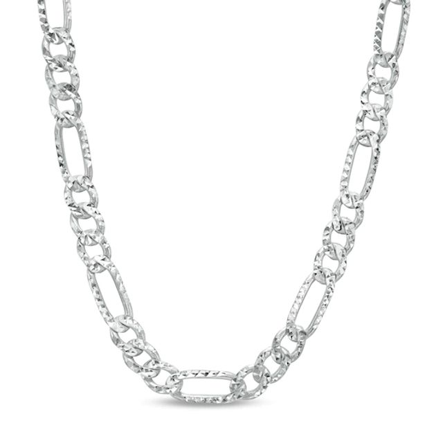 Men's 7.0mm Diamond-Cut Figaro Chain Necklace in Solid Sterling Silver - 22"