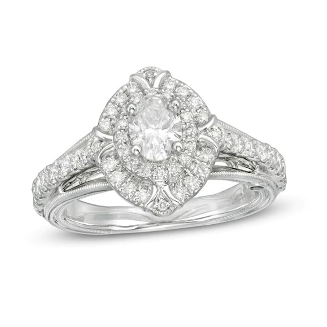 Marilyn Monroeâ¢ Collection 1 CT. T.w. Oval Diamond Double Frame Ornate Engagement Ring in 14K White Gold