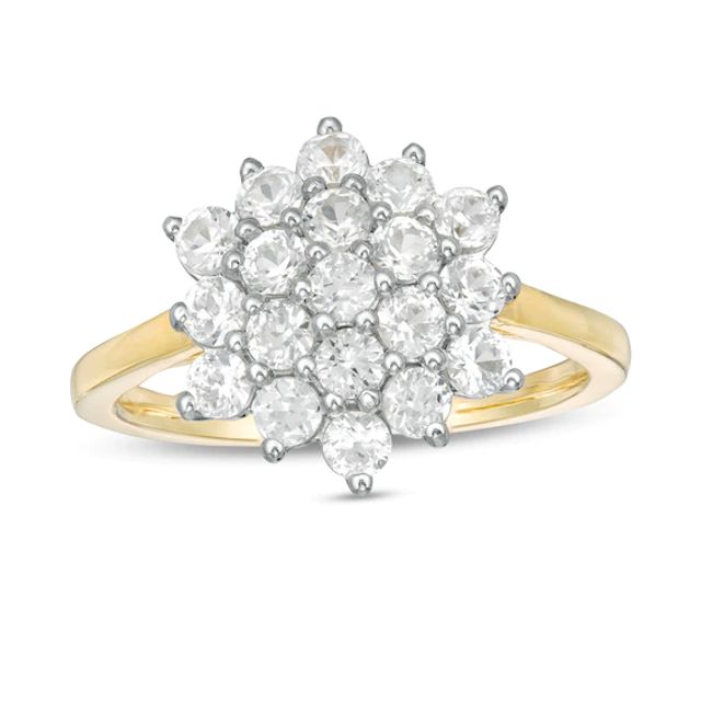 Lab-Created White Sapphire Flower Ring in Sterling Silver with 14K Gold Plate