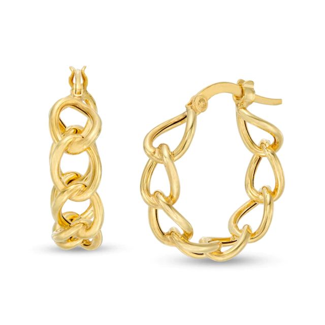 Made in Italy 15.0mm Curb Chain Link Hoop Earrings in 14K Gold