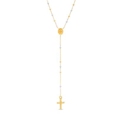 Made in Italy Beaded Rosary Necklace in 14K Tri-Tone Gold - 18"