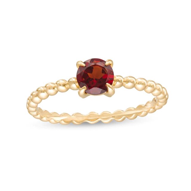 5.0mm Garnet Bead Shank Ring in 10K Gold