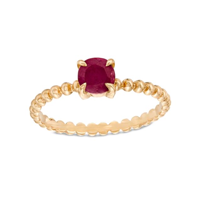 5.0mm Ruby Bead Shank Ring in 10K Gold - Size 7