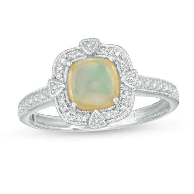 Cherished Promise Collectionâ¢ Cushion-Cut Opal and Diamond Accent Vintage-Style Promise Ring in Sterling Silver