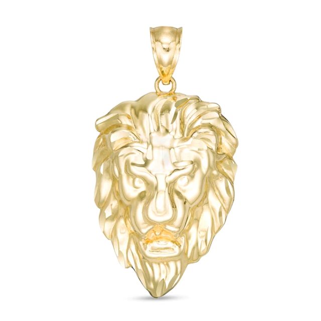 Men's Diamond-Cut Lion Head Necklace Charm in 10K Gold