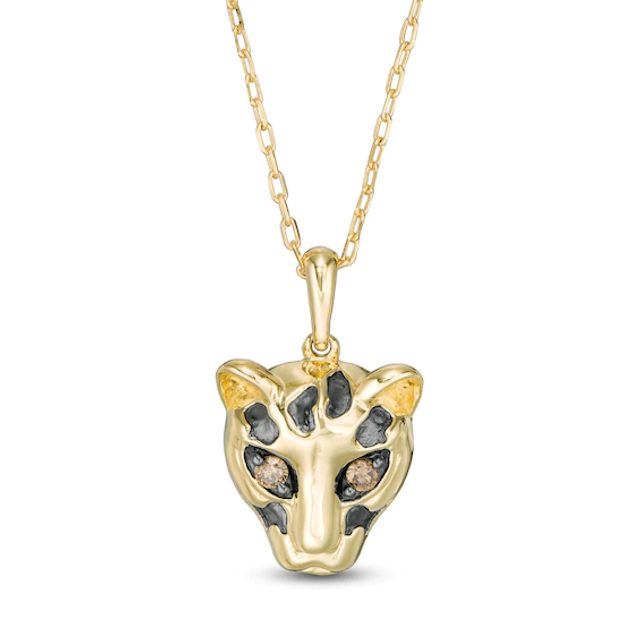 Wonder Womanâ¢ Collection 1/20 CT. T.w. Champagne Diamond Cheetah Pendant in 10K Gold and Black Rhodium