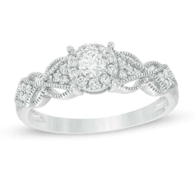 1/3 CT. T.w. Diamond Butterfly-Sides Vintage-Style Filigree Engagement Ring in 10K White Gold