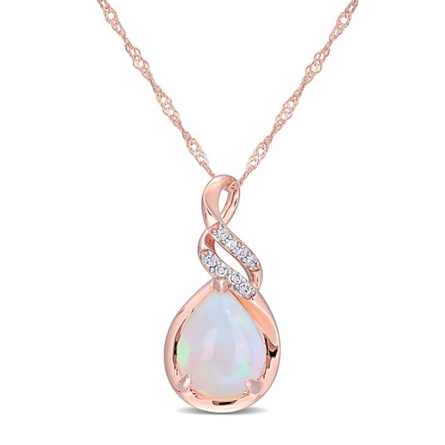 Pear-Shaped Opal and 1/20 CT. T.w. Diamond Cascading Teardrop Pendant in 10K Rose Gold - 17"