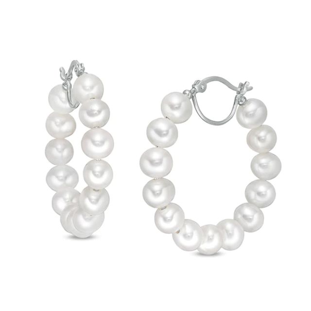 5.5-6.0mm Freshwater Cultured Pearl Hoop Earrings with a Sterling Silver Back