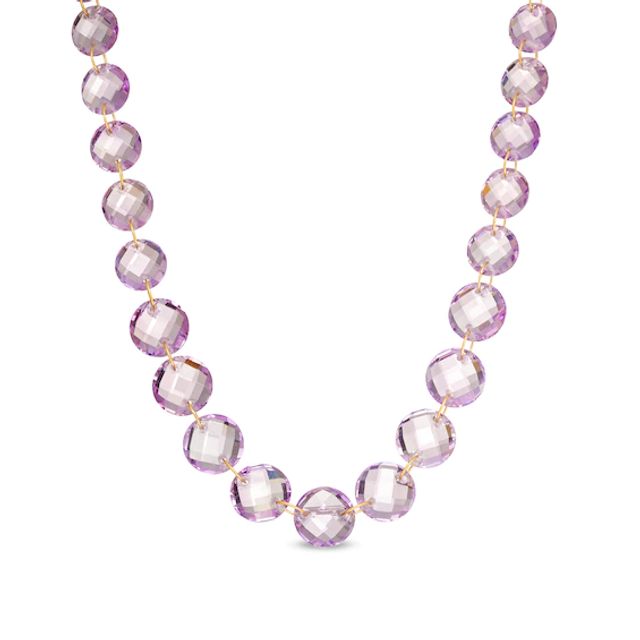 Checkerboard Rose de France Amethyst Graduated Bead Necklace with a 10K Gold Clasp