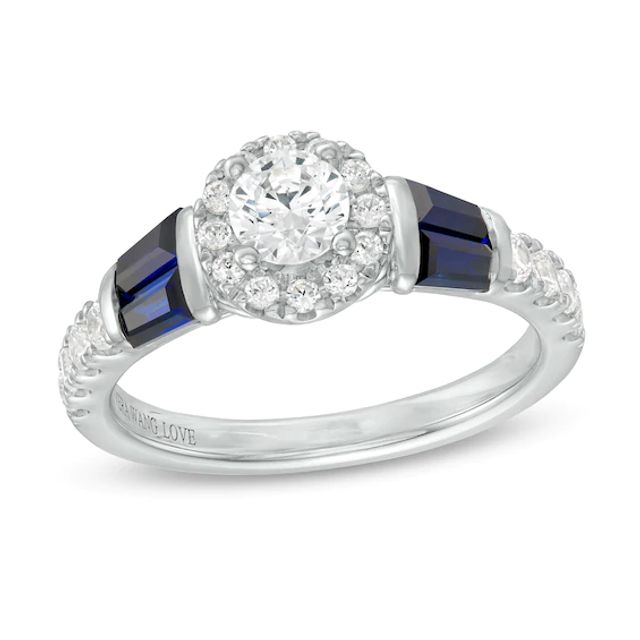Vera Wang Love Collection 3/4 CT. T.w. Diamond Frame and Blue Sapphire Engagement Ring in 14K White Gold