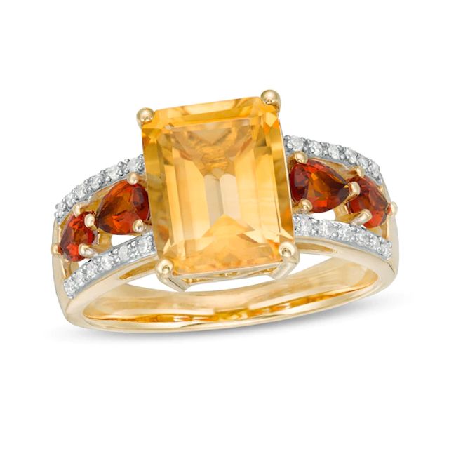 Emerald-Cut Citrine, Madeira Citrine and White Topaz Open Shank Ring in Sterling Silver with 14K Gold Plate