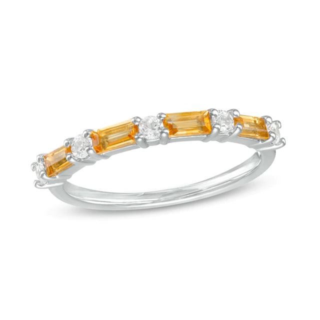 Baguette Citrine and Lab-Created White Sapphire Alternating Four Stone Ring in Sterling Silver
