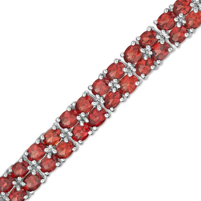 Oval Garnet Double Row Tennis Bracelet in Sterling Silver - 7.25"