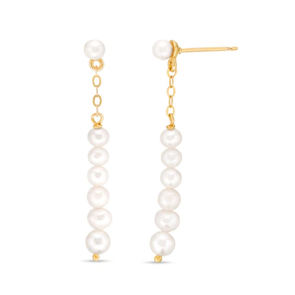 3.0-4.5mm Baroque Freshwater Cultured Pearl Graduated Linear Drop Earrings in Sterling Silver with 18K Gold Plate