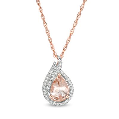 Pear-Shaped Morganite and 1/6 CT. T.w. Diamond Double Frame Drop Pendant in 10K Rose Gold