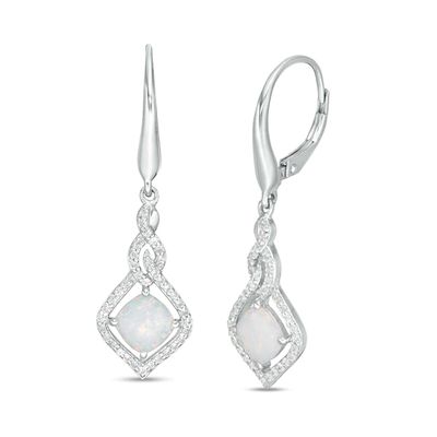 6.0mm Cushion-Cut Lab-Created Opal and White Sapphire Cascading Open Flame Drop Earrings in Sterling Silver