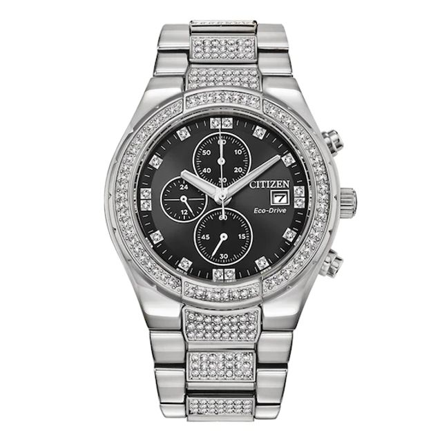 Men's Citizen Eco-DriveÂ® Crystal Accent Chronograph Watch with Black Dial (Model: Ca0750-53E)