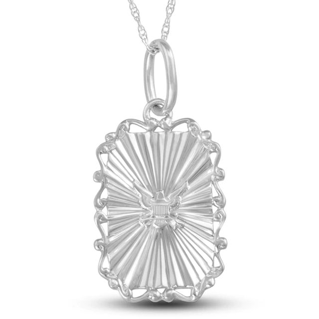 Ladies' Ornate Scroll Frame Engravable Military Pendant in Sterling Silver by ArtCarved (1 Line)