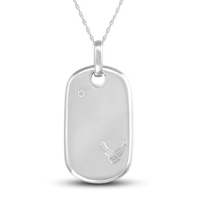 Ladies' Cubic Zirconia Engravable Military Pendant in Sterling Silver by ArtCarved (1 Line)
