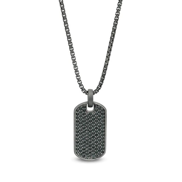 Vera Wang Men Black Spinel Dog Tag Pendant in Sterling Silver with Black Rhodium - 22"