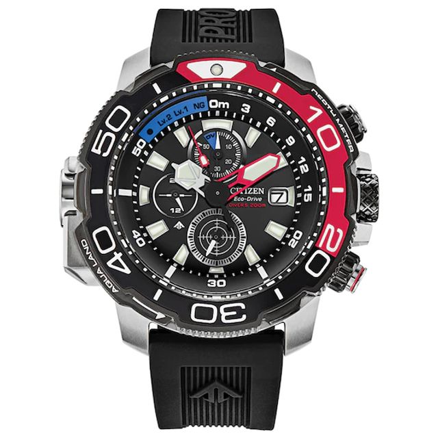Men's Citizen Eco-DriveÂ® Promaster Aqualand Chronograph Strap Watch with Black Dial (Model: Bj2167-03E)