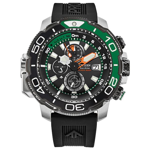 Men's Citizen Eco-DriveÂ® Promaster Aqualand Chronograph Strap Watch with Black Dial (Model: Bj2168-01E)