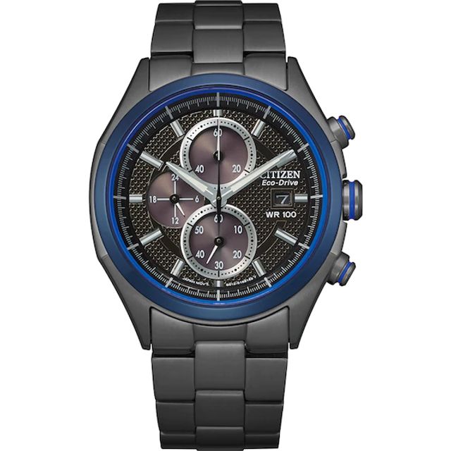 Men's Citizen Eco-DriveÂ® Drive Black IP Chronograph Watch with Textured Black Dial (Model: Ca0438-52E)