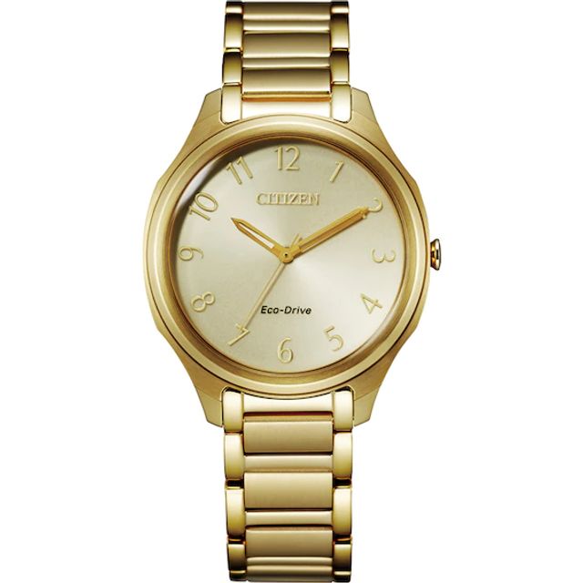 Ladies' Citizen Eco-DriveÂ® Drive Gold-Tone Watch with Champagne Dial (Model: Em0752-54P)