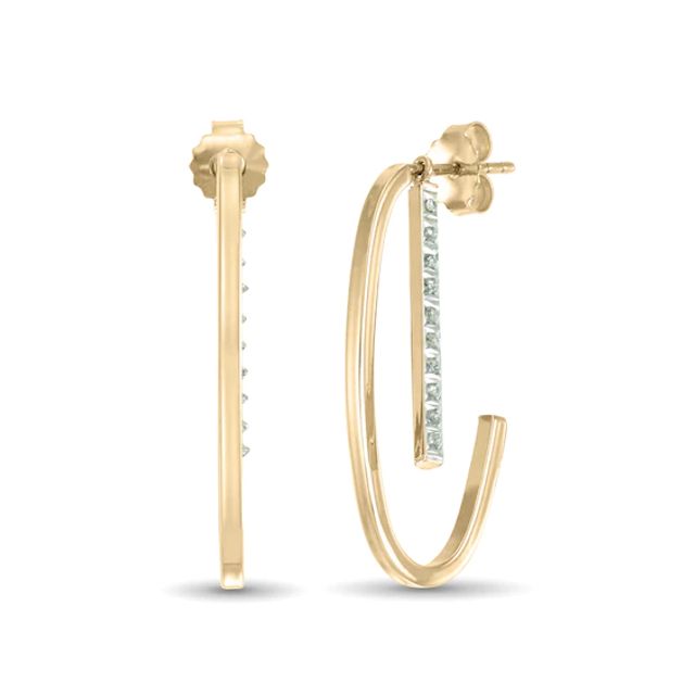 Diamond Fascinationâ¢ Removable Bar Drop J-Hoop Earrings in Sterling Silver with 18K Gold Plate